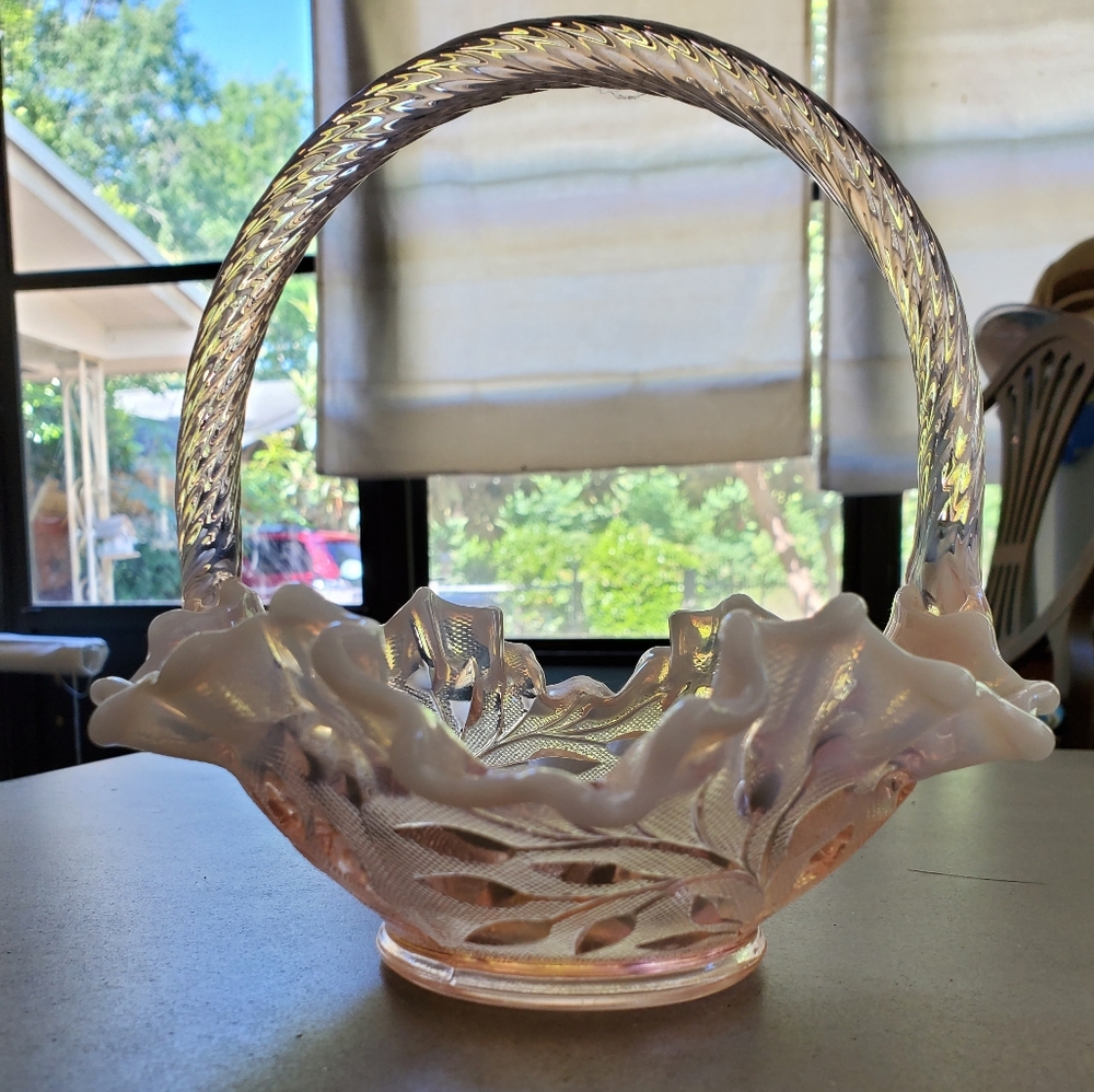 EUC Fenton Wildflower Pink Art Glass Basket